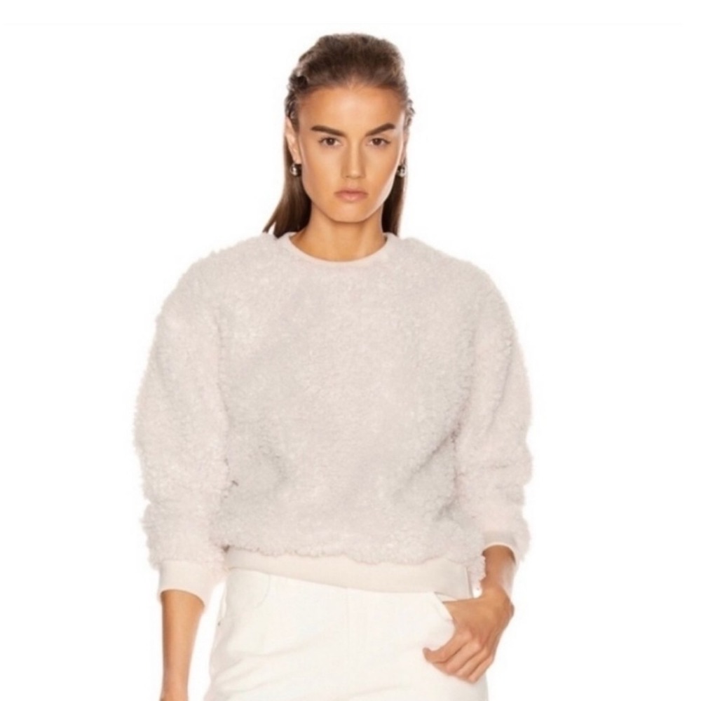 RtA Emma Faux Shearling Sweatshirt Women Size S Off-White Teddy Crew Neck